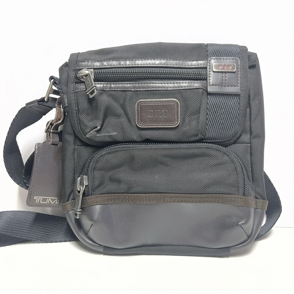 Tumi Alpha Brabo Shoulder Bag Crossbody Black Brown Leather